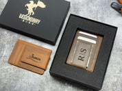 Custom Minimalist Wallet – Personalized Leather Card Holder for Men, Engraved Monogram, Wallet with Money Clip