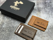 Custom Minimalist Wallet – Personalized Leather Card Holder for Men, Engraved Monogram, Wallet with Money Clip