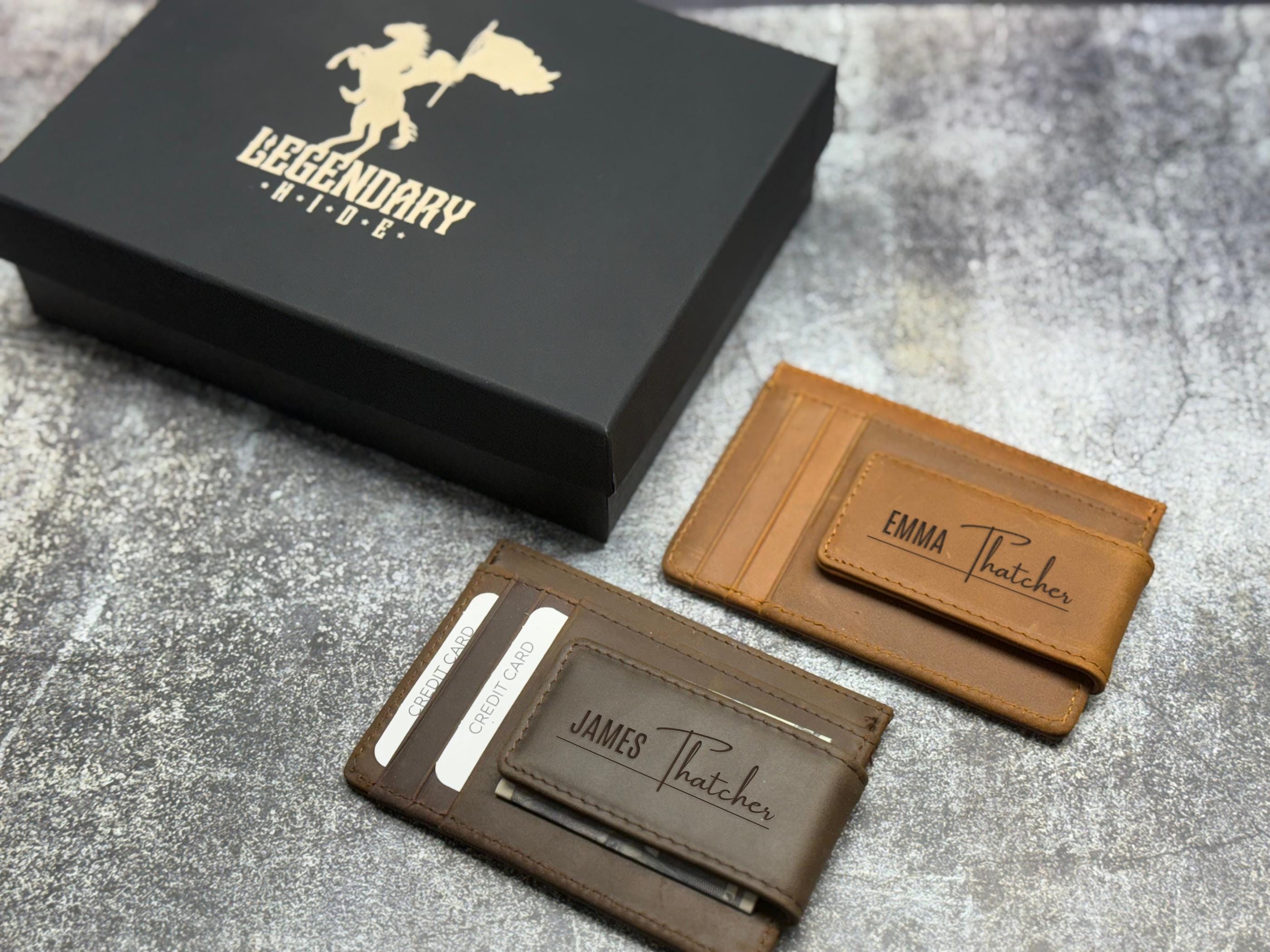 Custom Minimalist Wallet – Personalized Leather Card Holder for Men, Engraved Monogram, Wallet with Money Clip