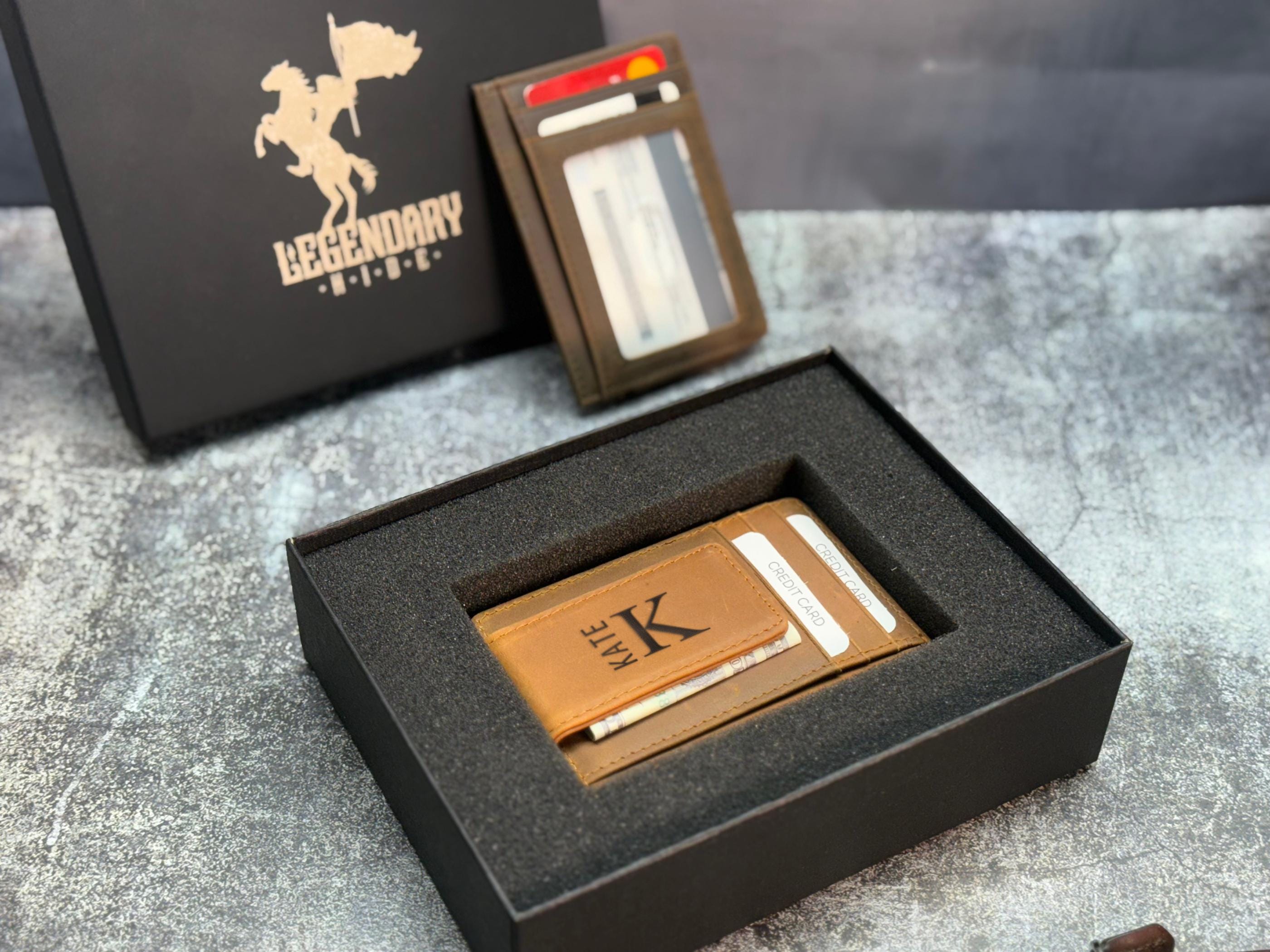 Custom Minimalist Wallet – Personalized Leather Card Holder for Men, Engraved Monogram, Wallet with Money Clip