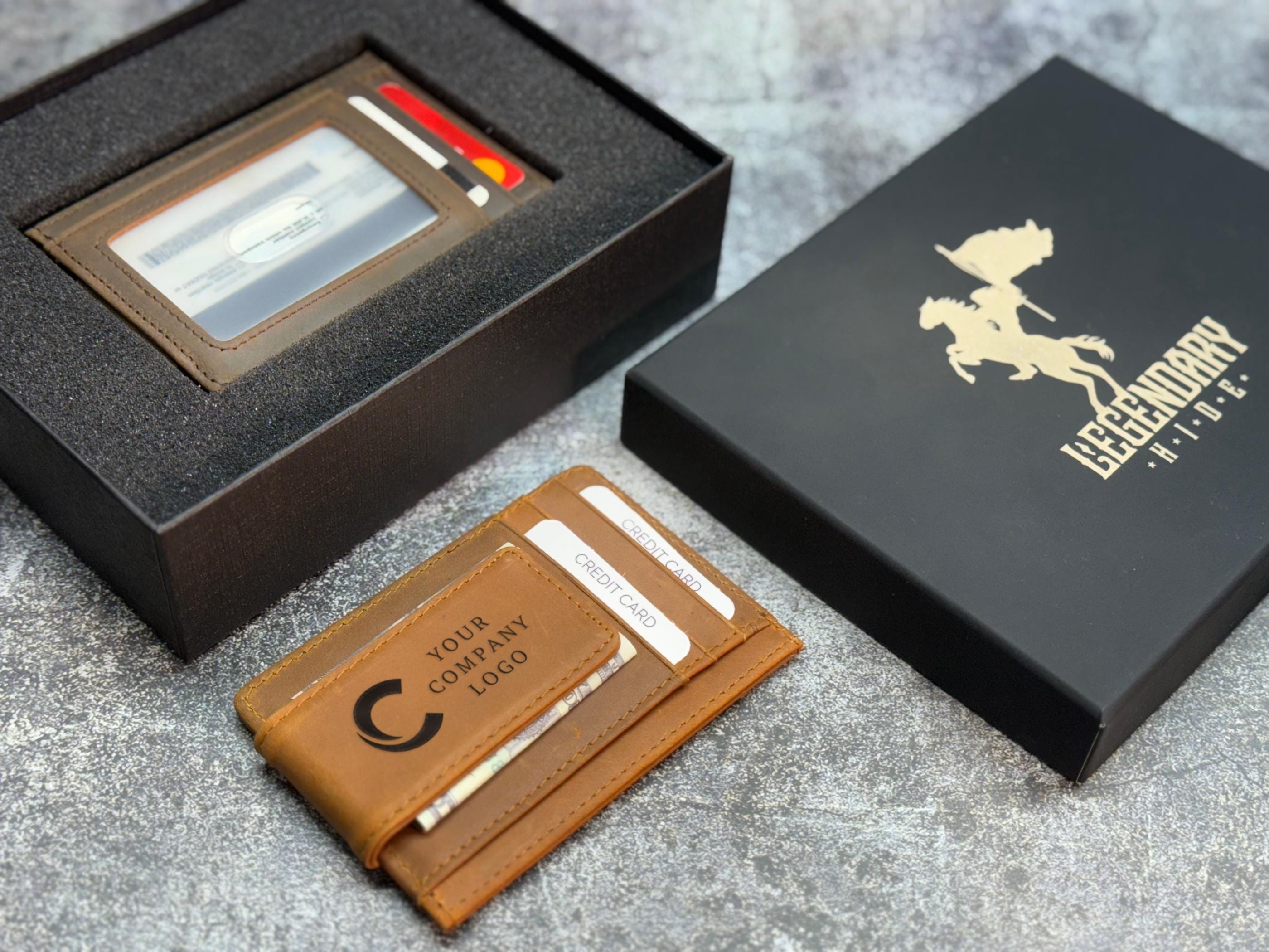 Custom Minimalist Wallet – Personalized Leather Card Holder for Men, Engraved Monogram, Wallet with Money Clip