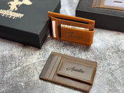 Custom Minimalist Wallet – Personalized Leather Card Holder for Men, Engraved Monogram, Wallet with Money Clip