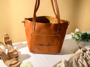 Personalized Leather Tote Bag, Engraved Leather Bag with Monograms, Shoulder Bag, Woman Leather Bag, Gift for Mother, Gift for Her