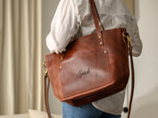 Personalized Leather Tote Bag, Engraved Leather Bag with Monograms, Shoulder Bag, Woman Leather Bag, Gift for Mother, Gift for Her