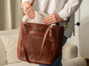 Personalized Leather Tote Bag, Engraved Leather Bag with Monograms, Shoulder Bag, Woman Leather Bag, Gift for Mother, Gift for Her