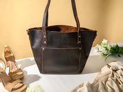 Personalized Leather Tote Bag, Engraved Leather Bag with Monograms, Shoulder Bag, Woman Leather Bag, Gift for Mother, Gift for Her