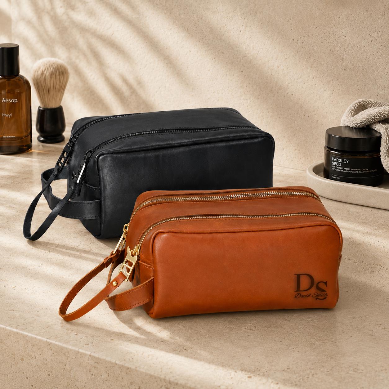 Personalized Leather Dopp Kit for Men, Toiletry Travel Bag, Father’s Day Gift for Dad, Husband Gift, Groomsmen Gift