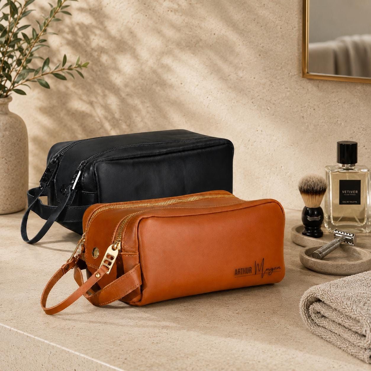Personalized Leather Toiletry Bag Dopp Kit