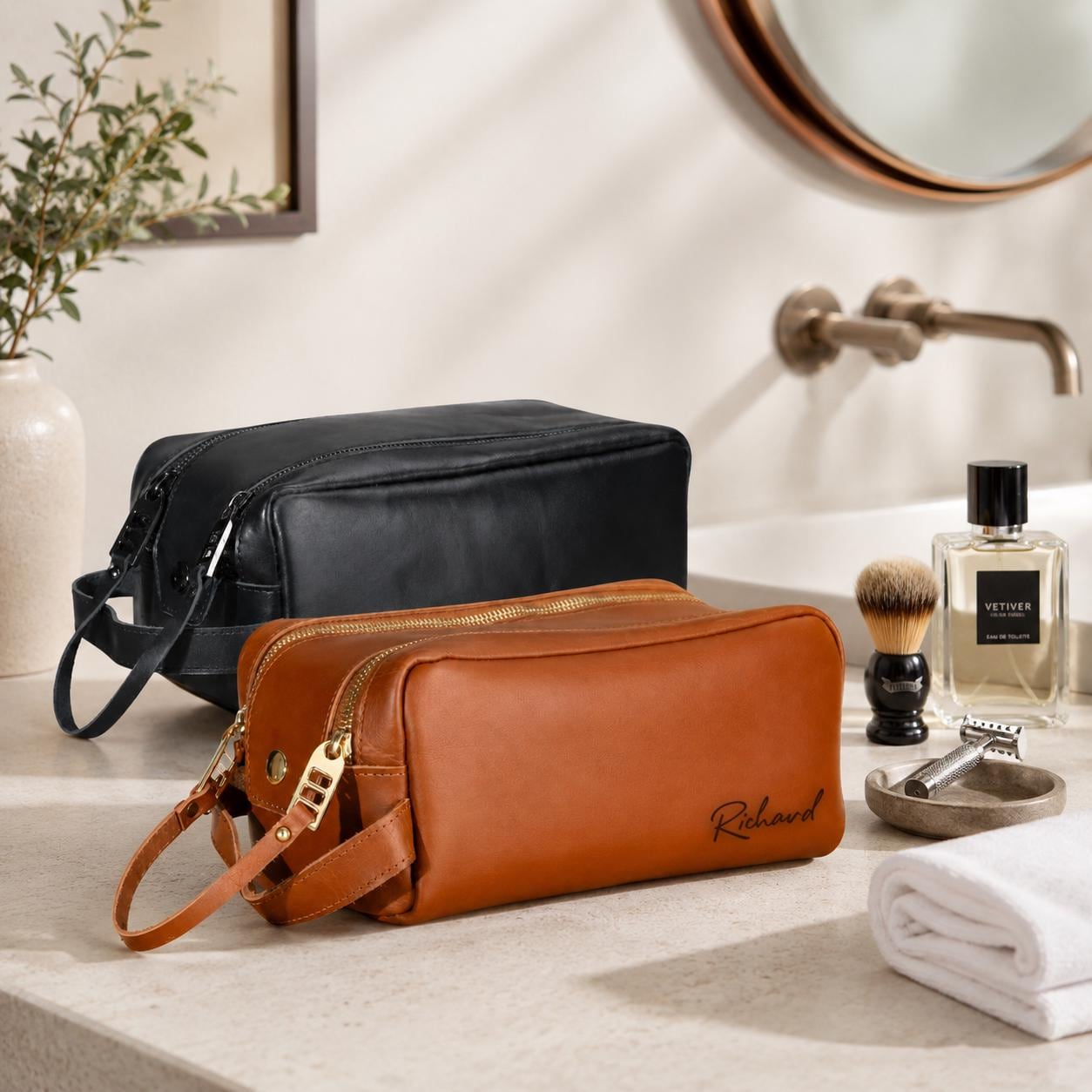 Personalized Leather Toiletry Bag Fathers Day Gift Dad