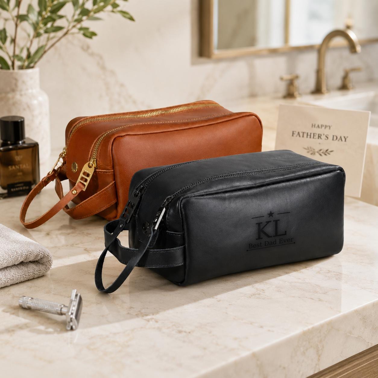 Father’s Day Gift for Dad, Personalized Leather Toiletry Bag, Monogrammed Dopp Kit, Gift for Husband, Gift for Him, Dad Travel Gift
