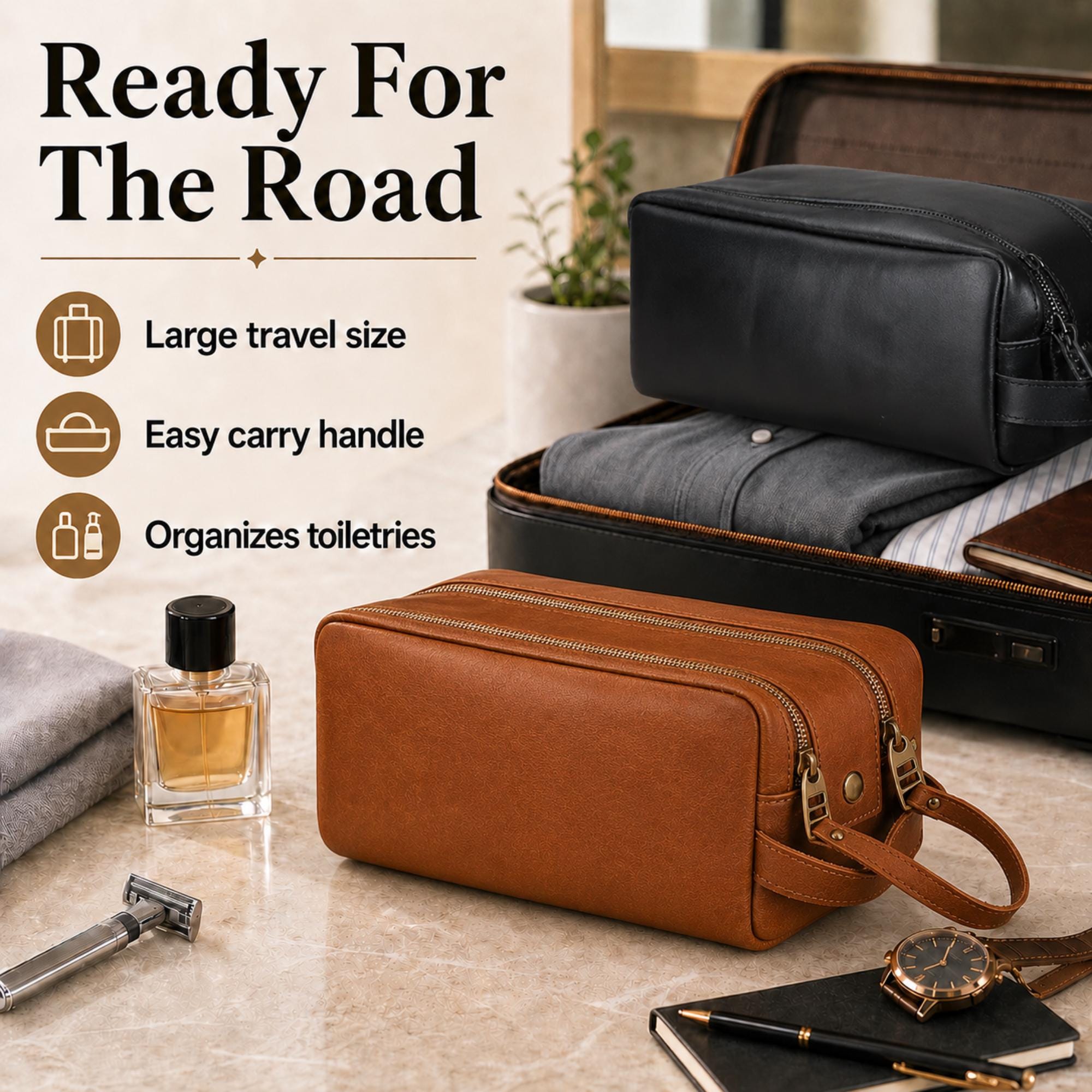 Personalized Leather Toiletry Bag / Dopp Kit for Men