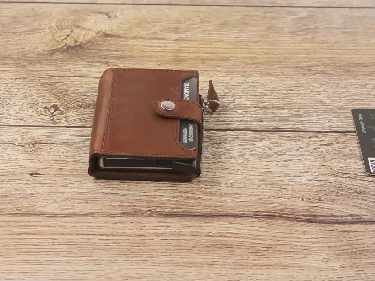 Personalized Mens Wallet, Leather Wallet with Zipper Pouch, Mechanical Card Holder, Modern Travel Accessory